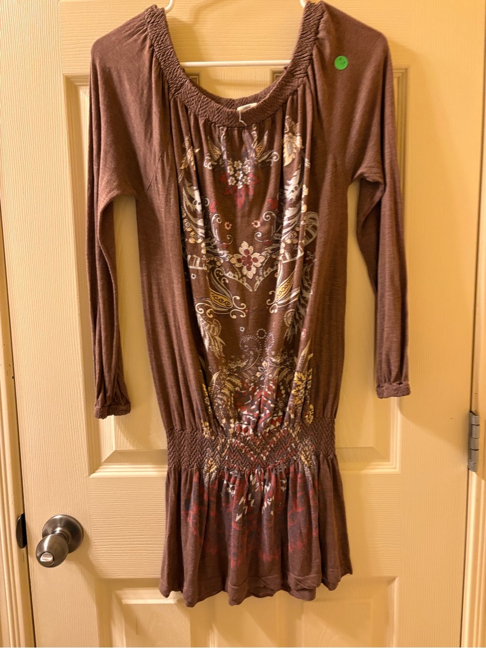 M. Rena Brown Long-Sleeve Printed Waistband Women’s Dress
